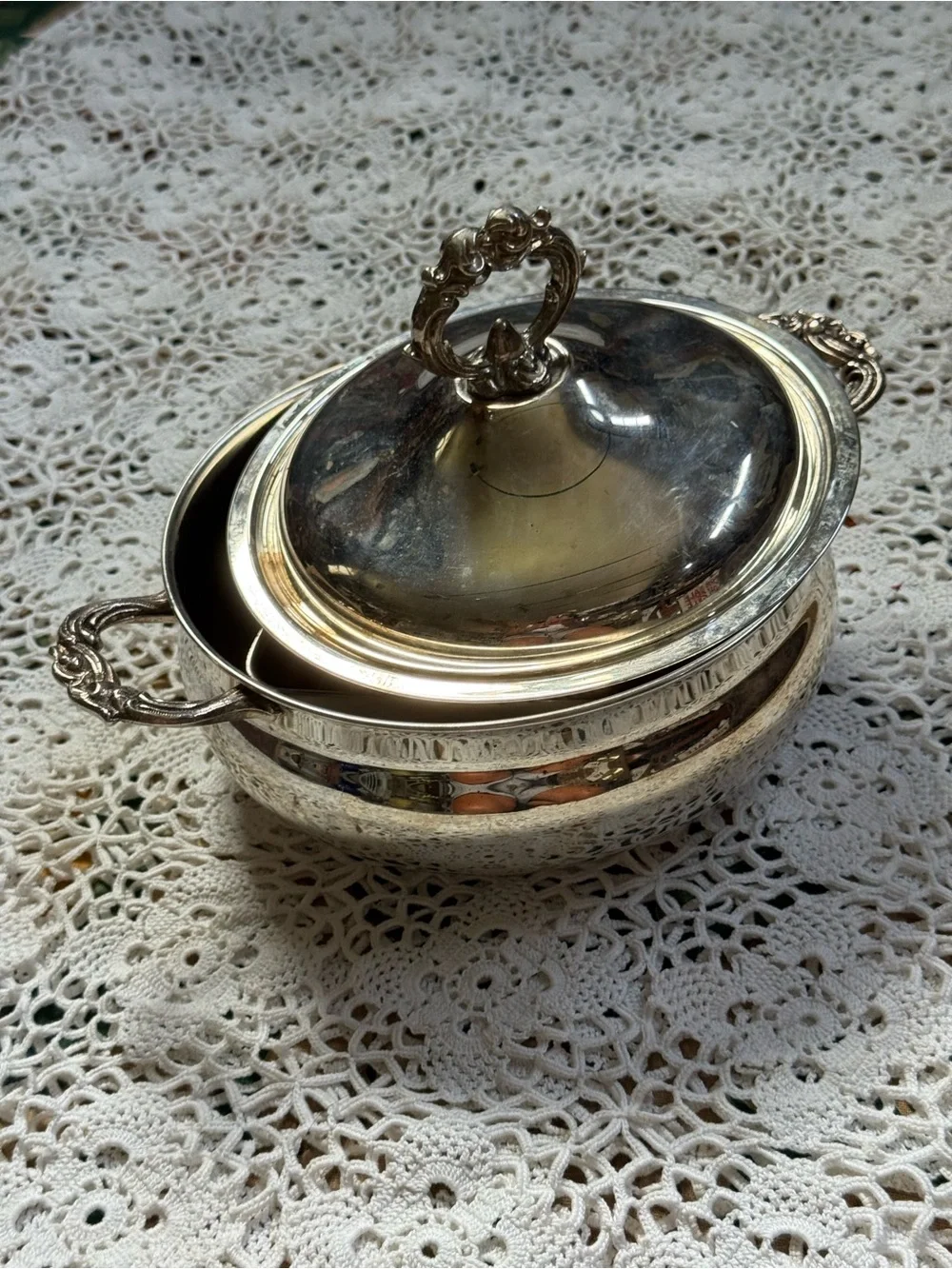 Vintage Towle Silver Covered Serving Dish with Ornate Handles
